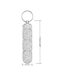 1pc 3-Compartment Pill Box With Rhinestones And Keychain, Metal Morning/Noon/Night Pill Box, Rhinestone Decorated - Multicolor - View 3