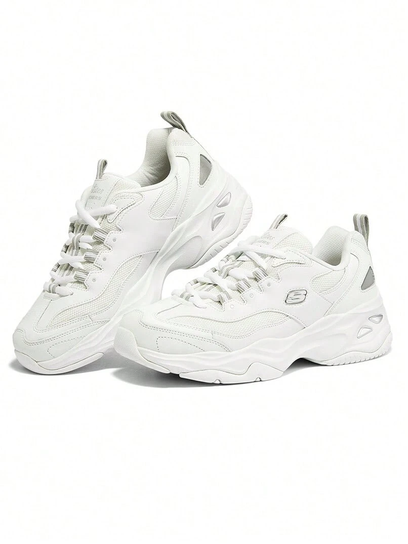 Skechers Women's Thick-Sole Mesh Sneakers Lightweight Height-Increasing Non-Slip Daily Commuting Casual Sports Shoes Dad Shoes Panda Shoes - White - View 1