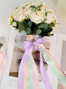 Multi-Color Matte Satin Ribbon, Gift Decoration Tape, Suitable For Bouquet Binding, Holiday Gifts, Wedding, Handmade, Baking, Christmas Decoration, Halloween (Random Color) - Multiple Styles - View 1