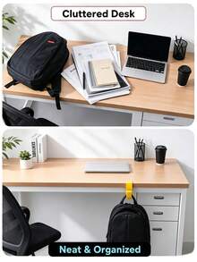 2pcs New No-Drill Desktop Bag Hanging Hook, Portable School Bag/Office Storage Hanging Rack/Organizer/Hook, Available In Yellow And White - Multiple Styles - View 5