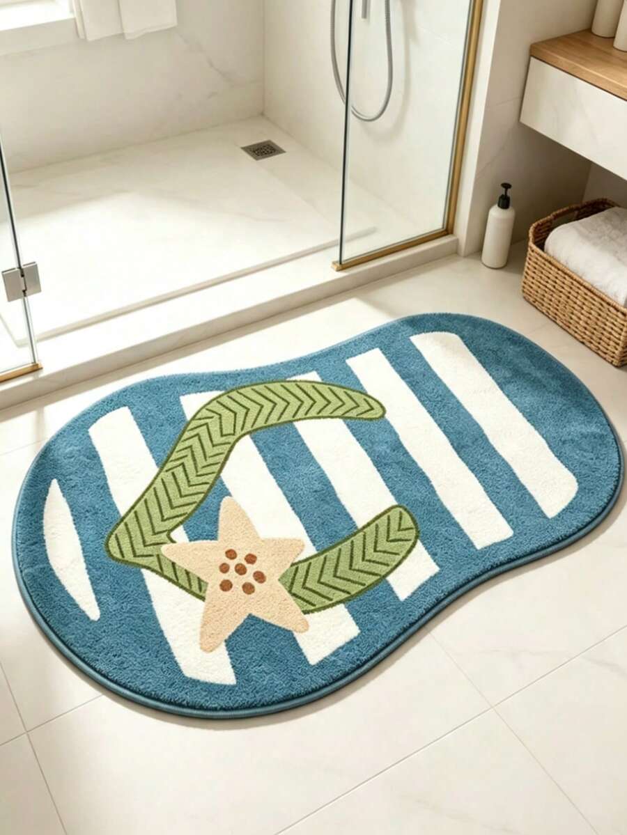 1 pieza Alfombra decorativa con diseño de rayas de brisa marina azul, tapete de piso, alfombra, alfombra para sala de estar, alfombra de área, alfombra grande, alfombra para dormitorio, alfombra universal - Multicolor - Ver 1