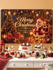 1件裝聖誕背景布，附發光聖誕老人、禮物、聖誕樹圖案及「Merry Christmas & Happy New Year」文字，聖誕掛飾背景布，聚酯纖維拍照亭背景，節日派對背景橫幅，聖誕裝飾，聖誕節裝飾，聖誕裝飾，節日派對裝飾，冬季居家裝飾，室內/室外背景裝飾 - 彩色 - 查看 10