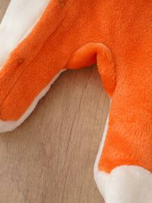 Baby Boys Autumn/Winter Fox Hooded Footed Romper, Flannel Contrast Color Cartoon Embroidery Baby Crawler - Orange - View 6