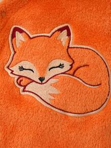 Baby Boys Autumn/Winter Fox Hooded Footed Romper, Flannel Contrast Color Cartoon Embroidery Baby Crawler - Orange - View 5