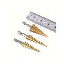 6/3/1pc Titanium Coated High Speed Steel Step Drill Bit Set, Pyramid Shape Drill Bit, Suitable For Wood And High-Efficiency Metal, Smooth Chamfer, No Burrs, Rust-Proof, Easy To Install, Higher Efficiency - Copper - View 6