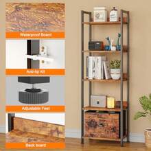 5 Tier Bookshelf With Drawer, Tall Narrow Bookcase With Shelves, Wood And Metal Bookshelves Storage Organizer, Industrial Display Standing Shelf Unit For Bedroom, Living Room, Rustic Brown - Rustic Brown - View 4