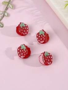 4 buah Jepit Rambut Plastik Motif Stroberi Merah Warna-warni, Aksesori Rambut Lucu Cocok untuk Anak Perempuan & Remaja, Hadiah Perjalanan Musim Semi/Panas - MultiWarna - View 6