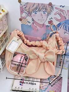 Kawaii Ita Bag For 10cm Dolls Cute Bowknot Dumpling Shape Shoulder Bag Adjustable Drawstring Strap Ita Bag Simple Hobos Ita Bag Women Crossbody Bag Gift - Black - View 6