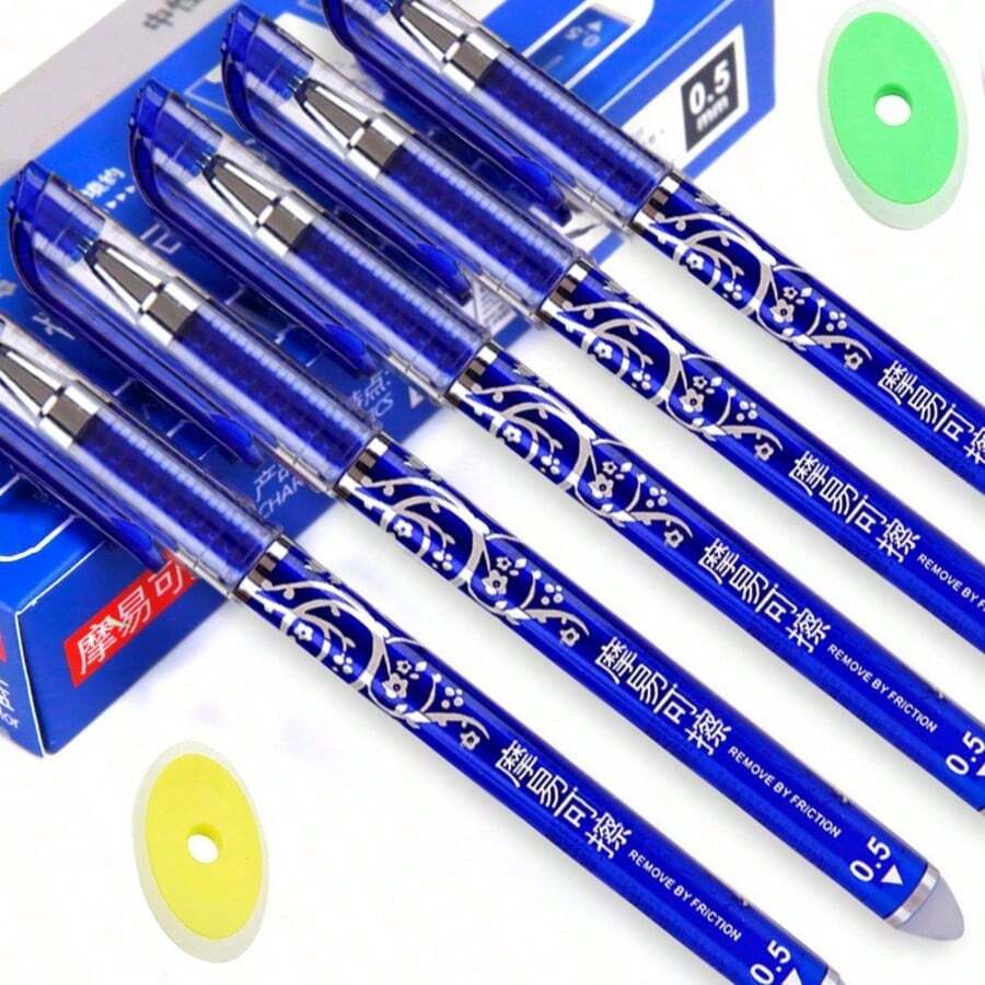 [2 Pulpen + 10 Isi Ulang] Set Pulpen Gel yang Dapat Dihapus, Termasuk 2 Pulpen + 10 Isi Ulang, Ujung Sedang 0.5mm, Tulisan Halus, Tinta Hitam dan Biru, Bahan Plastik, Cocok untuk Kantor, Pelajar, dan Penggunaan Alat Tulis Sehari-hari - Set - View 1