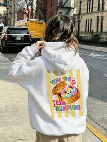 Girls Glitter Dumpling Cartoon Back Print Crew Neck Sweatshirt, Casual Loose Pullover - White - View 8