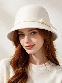 European And American Hat, Women, Autumn/Winter French Chic Lady Hat, New Bucket Hat (Decorated With Bow, Handmade Customization, Normal Minor Flaws) - Multicolor - View 2