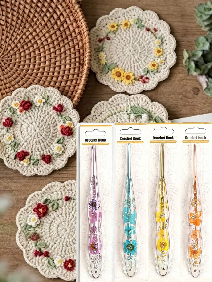 Epoxy Resin Crochet Hook Set, Transparent Handle With Aluminum Hook, Comfortable Grip, Suitable For All Yarn Thicknesses, Can Be Used For Knitting Dolls And Sweaters - Multicolor - View 1