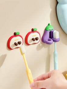 1pc Fruit & Vegetable Shaped Toothbrush Holder, Bathroom No-Drill Multi-Function Storage Rack - Multicolor - View 4