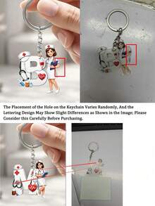 2D Flat A-Z Letter Cartoon Nurse Keychain, Nurse Pattern Pendant, Bag Charm, Creative Accessory, Car Keychain, Suitable For Nurses, Doctors, Medical Workers, Gift, Nurse's Day Gift, Mother's Day Gift - Multicolor - View 12