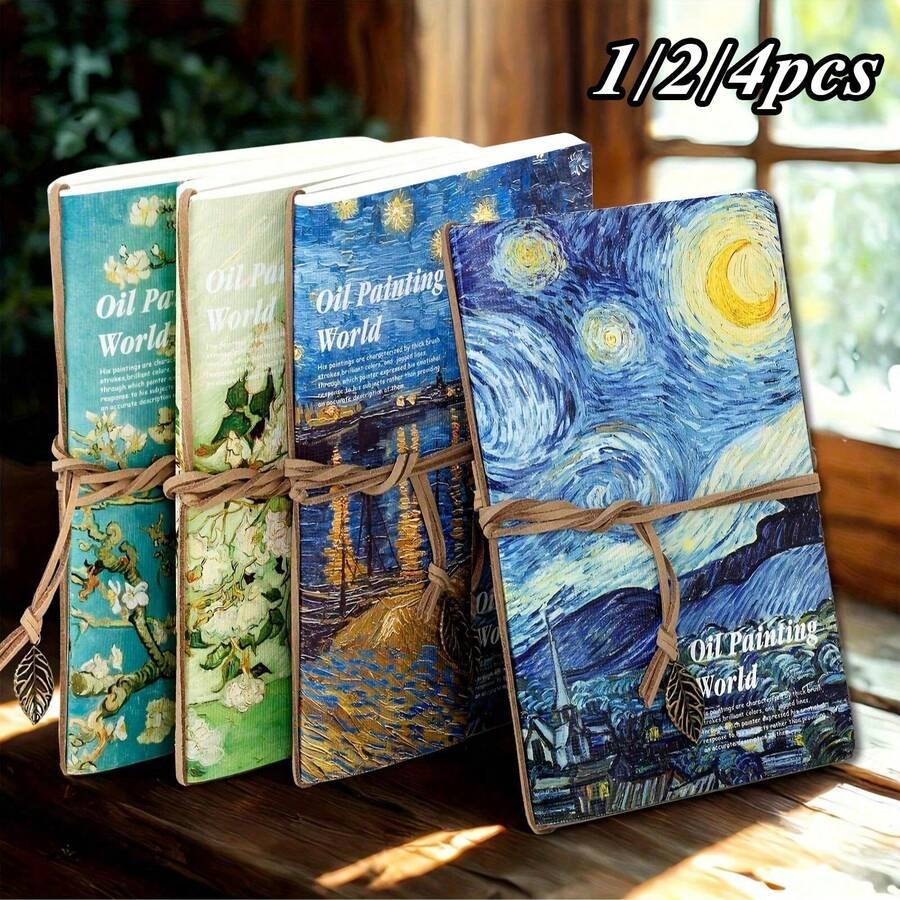 1pc/2pcs/4pcs, Van Gogh Sketchbook-A5 Vintage Travel Notebook With Starry Night Design|80 Blank Pages, With Vintage Leaf Tag&Bandage Binding, Suitable For Hand Drawing, DIY Writing, Planning, Perfect Gift For Artists, Christmas Gift - A5 - View 1