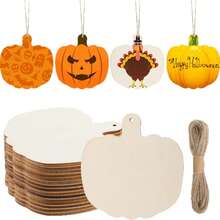 24/18/12/6pcs DIY Wooden Pumpkin Exquisite Carved Pumpkin With Hemp Rope Carving For Party Decoration, Decorate Room Door, Bedroom, Living Room, Fireplace, Wall And Your Home To Create A Strong Festive Atmosphere - Apricot - View 6