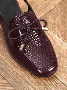 Women's Fashion Round Toe Bow Slingback Flat Shoes, Low Chunky Heel Comfortable Burgundy Backless Pumps For Commute, Party, Holiday, Vacation - Burgundy - View 5