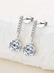 XUJIA 1 Pair Moissanite Pendant Earrings For Women, D Color VVSI Clarity, 925 Sterling Silver, Wedding Anniversary Birthday Gift - EMO-323 - View 9