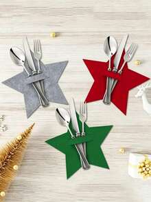 24pcs/12pcs/2pcs Red Heart-Shaped Felt Tableware Set, Star-Shaped Knife, Fork, Napkin Mat, Suitable For Valentine's Day Table Decor, Holiday Party Scene Decoration, Wedding Scene Decoration, Christmas Party - Multicolor - View 8