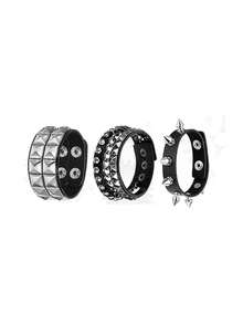 Xiacheng 1Set Punk Rock Studded Bracelet, Biker Cuff | Black Leather, Adjustable Leather Cuff,Y2K Gothic Punk Rock, Wrap Bangle, Snap Button For Halloween - Multicolor - View 10