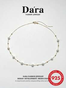 DARA S925 Sterling Silver Starry Sky Pearl Necklace, 6-7mm Freshwater White Pearls, Luxury Gift Box For Women - White - View 7