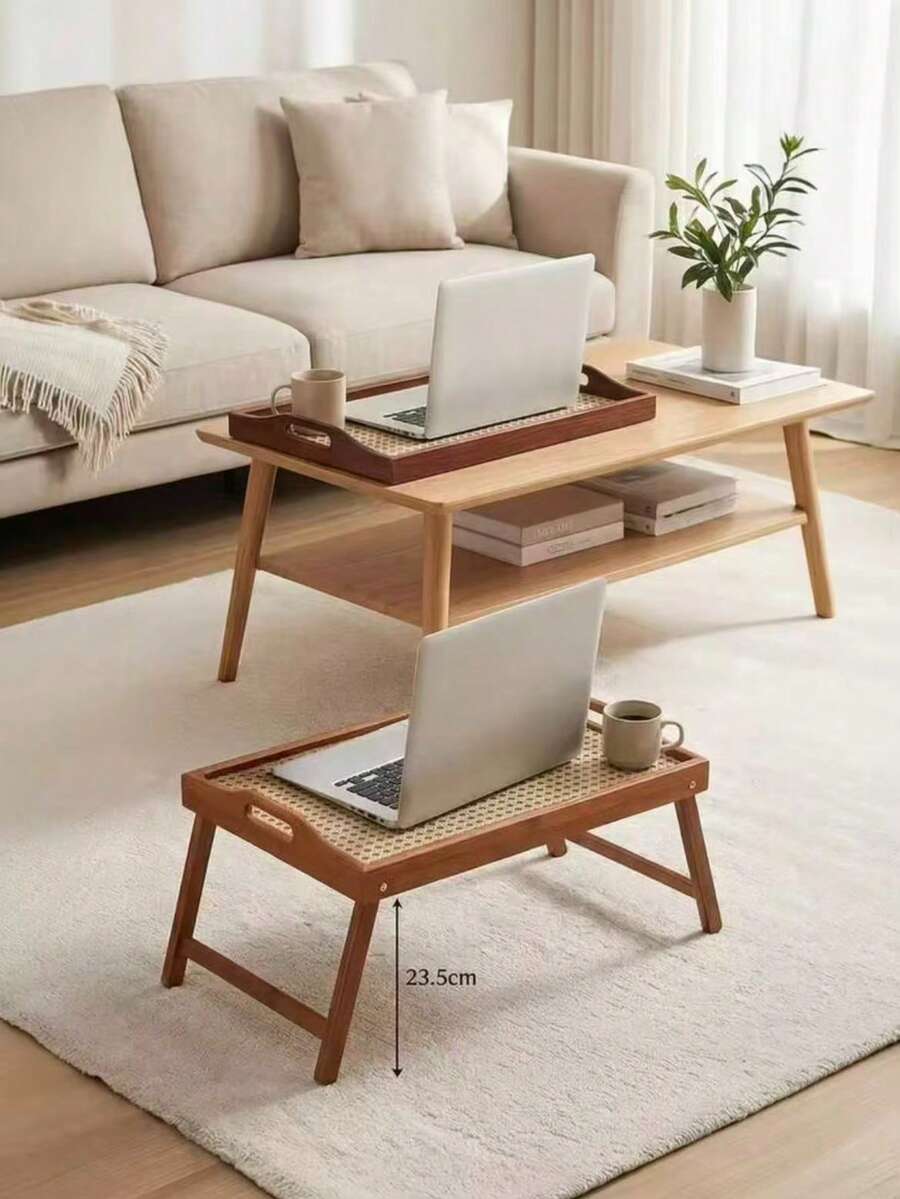 1 Multifunctional Foldable Bamboo Coffee Table With Loose Form, Breakfast Tray For Bed, Laptop Table, Coffee Table For Sofa, Portable Folding Bedside Table, 50х30x23.5 Cm - Multicolor - View 1