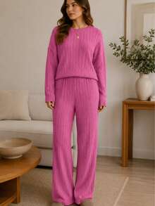 Women Two-Piece Outfits - Hot Pink - View 5