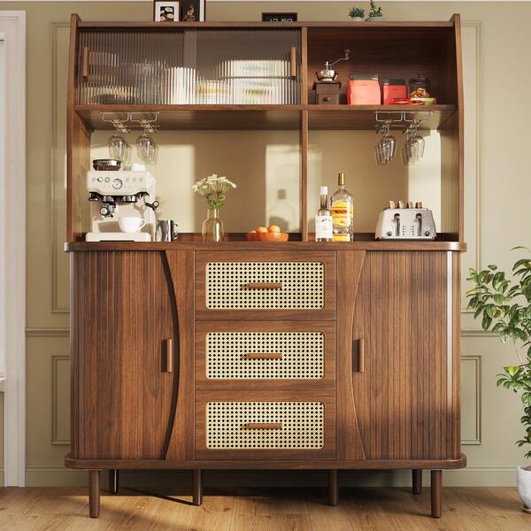 Modern Sideboard With Rattan Effect - Brown