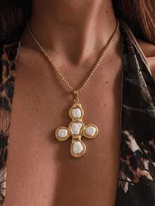1pc Vintage Casual Minimalist Cross Pendant Exquisite Necklace For Women, Daily Wear, Party, Banquet, Date, High-End Jewelry - Multicolor - View 1