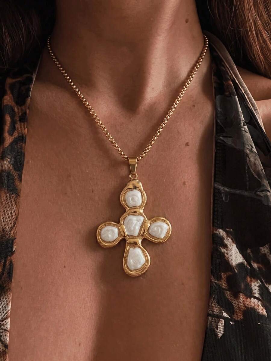 1pc Vintage Casual Minimalist Cross Pendant Exquisite Necklace For Women, Daily Wear, Party, Banquet, Date, High-End Jewelry - Multicolor - View 1