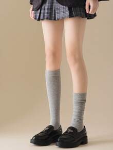 1/5 Pairs Women's Long Socks, Calf Socks, Spring/Autumn Style, Compression Slimming High Tube Half-Leg Slouch Socks, Solid Color Cotton - Multicolor - View 3