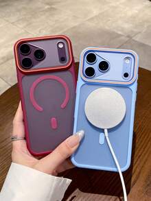 奢華頂級磨砂半透明大窗手機殼,附掛繩,適用於 iPhone 18 Pro Max 18 Pro 17 16 Pro Max 15 14 16 Plus 11 18 17 15 16 13,支援磁吸無線充電,防震雙色對比硬殼 - 梅子色 - 查看 4