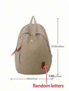 Dedoo Solid Color Canvas Zipper Large Capacity Multi-Pocket Lightweight Student Backpack, Suitable For Back To School Season Campus Travel, Applicable To Students And Teenagers, Random Letter - Khaki - View 7