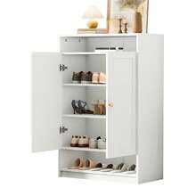Flieks Modern Shoe Cabinet, With Adjustable Shelves, Gold Handles, 2-Door Shoe Dresser, White, B73/D34/H109 - White 1Pc - View 6
