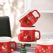 1pc/5pcs 300ml Ceramic Mug, Christmas Boot Shape With Reindeer Print, Suitable For Home Use, Holiday Decoration And Christmas Gift - Multi-color - Christmas Stocking Mug - View 3