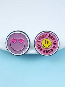 Funny Mood Hand Gesture Enamel Pin - Yellow Smiling Face Meme Style Brooch - Multicolor - View 4