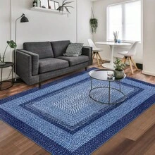 Techigher Modern Geometric Hallway Runner Rug, Washable Non Slip Kitchen Runner Mat, Soft Low Pile Runner Carpet For Entryway, Bedroom, Living Room - Navy Blue - View 5