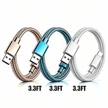3pcs USB Type C Fast Charging Cable, 3.3ft/6.6ft/9.9ft, USB-A To USB-C Fast Charging Data Cable, Compatible With Android Phones, And Other Android Phones And Type-C Devices, Suitable For Travel/Office Desk Accessories/Car Accessories/Cruise/Indoor/Outdoor, Compatible With IPhone Charger - Gold+Blue+White - View 9