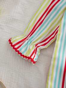 1pc Baby Girl Holiday Long Sleeve Peter Pan Collar Striped Polka Dot Print Jumpsuit Thin Spring Autumn With Hat - Multicolor - View 7