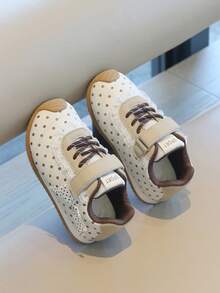 Girls' Polka Dot Lace-Trim Athletic Sneakers, Soft Sole Casual Training Shoes - Brown - View 2
