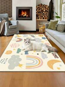 1pc Cute Illustration Decorative Rug, Home Decor, Area Rug, Casual Blanket, Bedside Rug, Bedroom Rug, Washable Rug - Multicolor - View 1