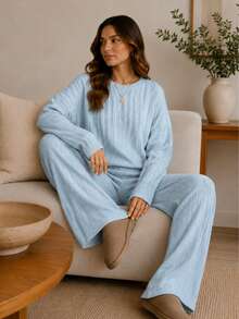 Conjunto Dama Dos Piezas Pantalón y blusa de moda casual de uso diario - Azul - Ver 5