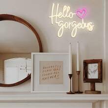1pc Hello Gorgeous Neon Sign, Hello Beautiful Pink LED Neon Lights For Home Wedding Birthday Backdrop Party With Dimmable Switch, Reusable Neon Light Sign For Bachelorette Party, Engagement Party, Birthday Party, Wedding - White - View 4