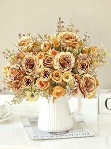 1pc Artificial Rose, Chrysanthemum, Hydrangea Silk Flower Bouquet, Suitable For Home Decor, Kitchen Decor, Autumn Decor, Outdoor Decor, Table Decor, Wedding Decor, Artificial Plants, Women's Gift, Back To School Season - Yellow - View 3