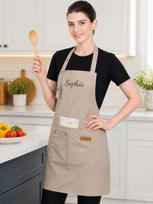 Customizable Name Apron - Durable And Comfortable Neutral Kitchen Workwear, Easy To Care For, Practical Design With Pockets And Adjustable Shoulder Straps, Perfect For Cooking Enthusiasts - Multicolor - View 5