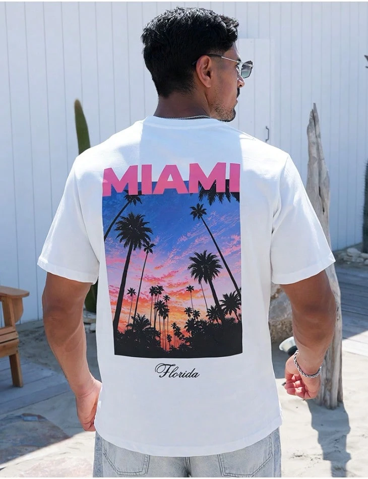 camiseta miami, camiseta de hombre, atuendos de verano, streetwear, top de algodón, camiseta de mujer, camiseta holgada blanca, top negro, regalo para hombre - Blanco 4 - Ver 1