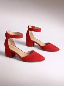 Womens Court Shoes Elastic Ankle Straps - Red - View 3