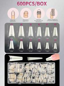 1 Box Extra Long Tapered Half Cover Nail Tips, No C-Curve Natural Straight Acrylic Nails - Champagne - View 2