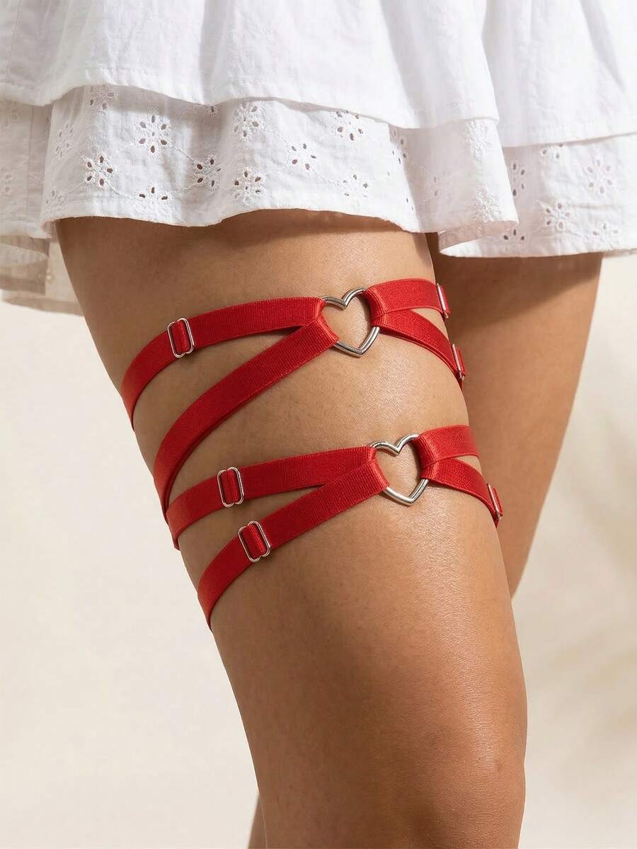 2pcs Punk Style Double Layer Thigh Chain Leg Body Chain Gothic Leg Harness Leg Chain Fashion Beach Club Party Body Jewelry - Red - View 1