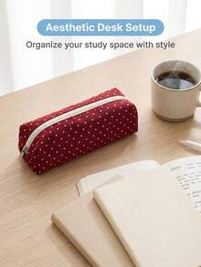 1pc Cute Polka Dot Small Pencil Case, Ruched Fabric Zipper Pen Pouch For School Stationery Storage - Multicolor - View 6